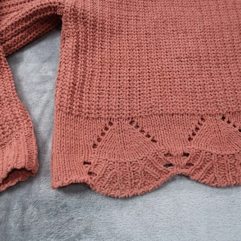 Alya Sweater Womens L Orange Chunky Knit Cropped Crewneck Long Sleeve Pullover - Picture 5 of 15